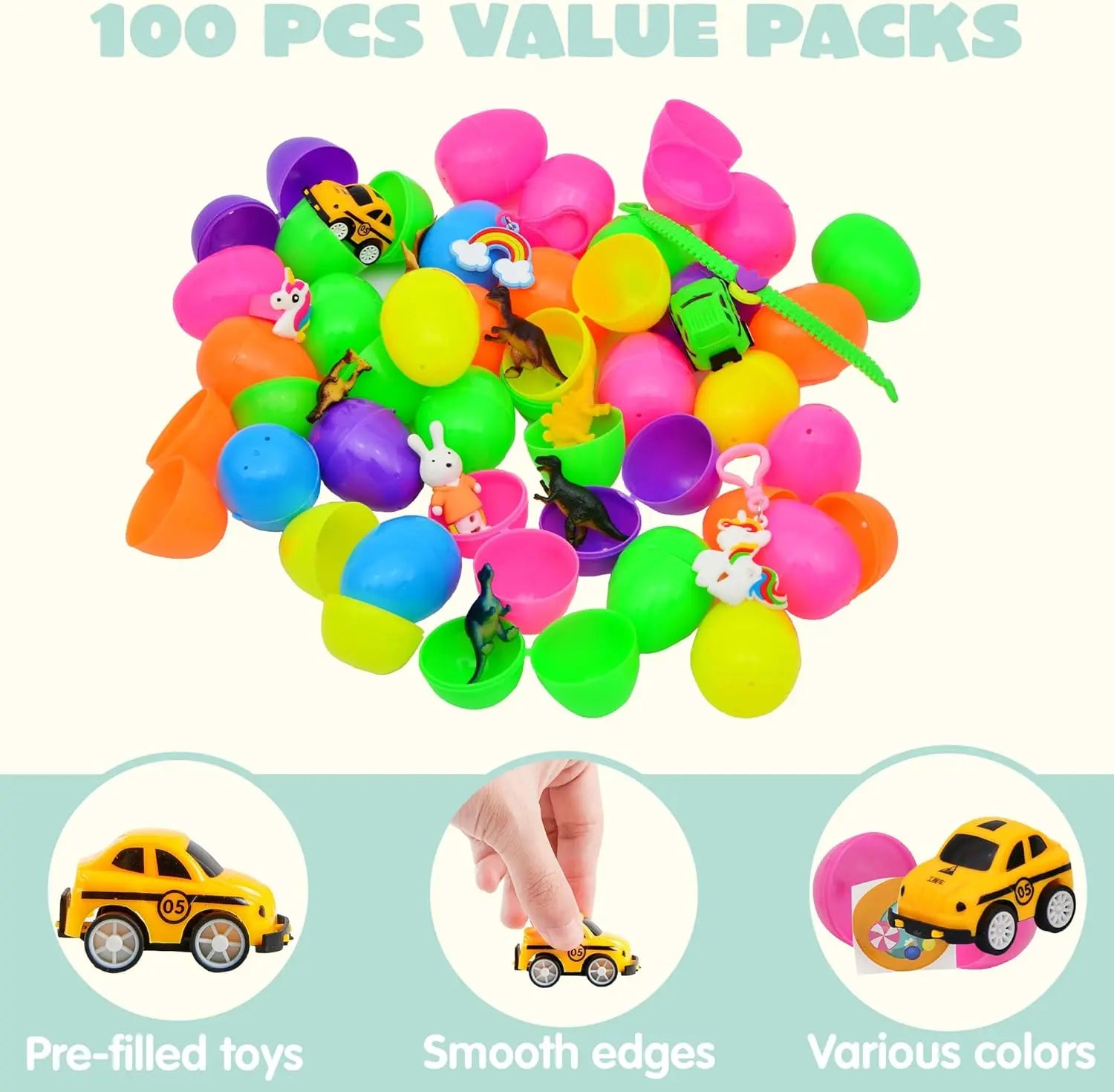 36pcs/48pcs/60pcs/80pcs/100pcs/120pcs/144pcs/160pcs/200pcs Prefilled Easter Eggs Toys