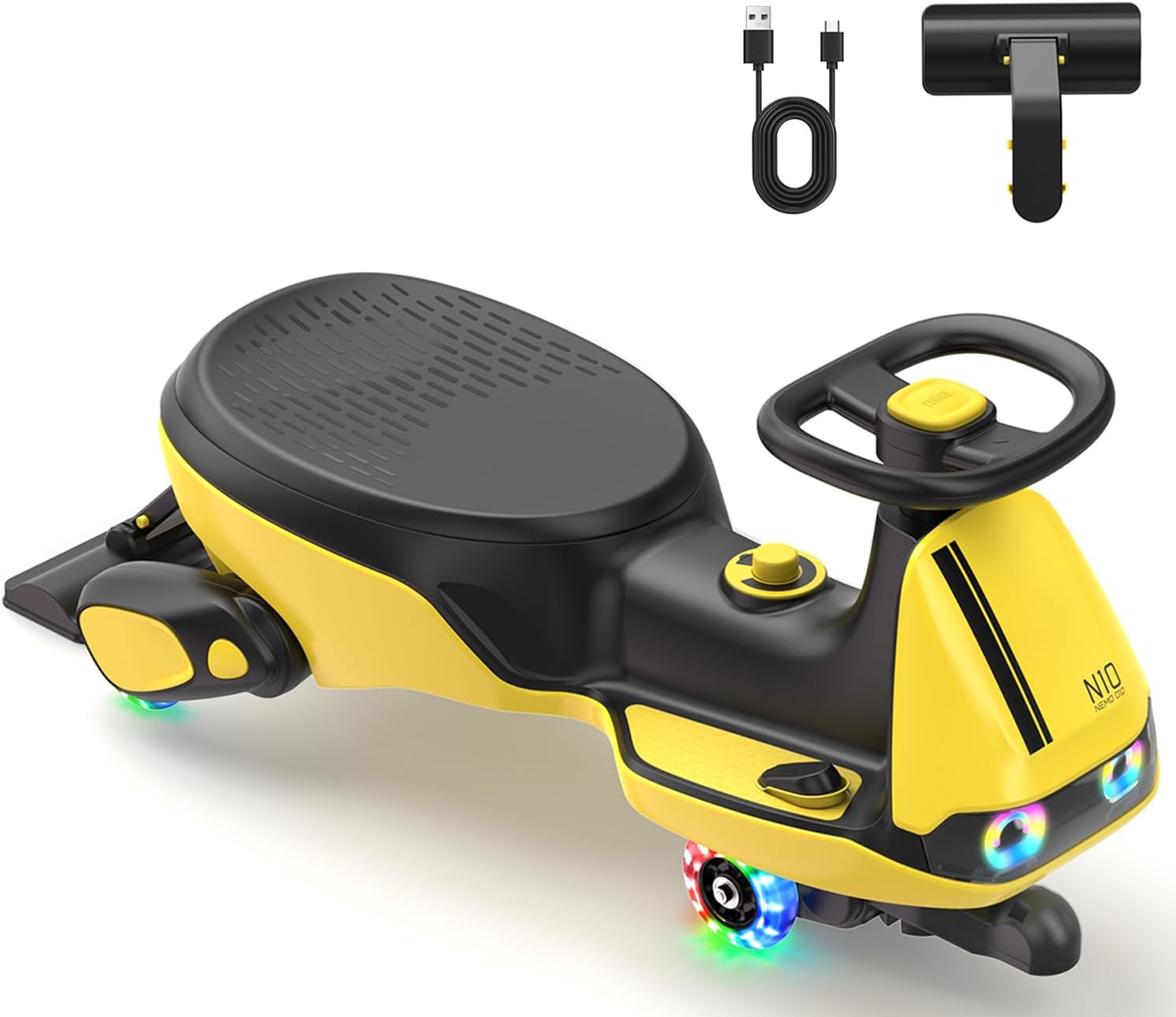 ⏰ LAST DAY 80% OFF 💥 N10 Classic Electric Wiggle Car with Pedal, Type-C Rechargeable Battery, One-Click Detachable Mop, GlideWiz, Anti-Rollover, Flashing Wheels, Bluetooth, for Ages 3 and Up, 150 Lbs, Pink
