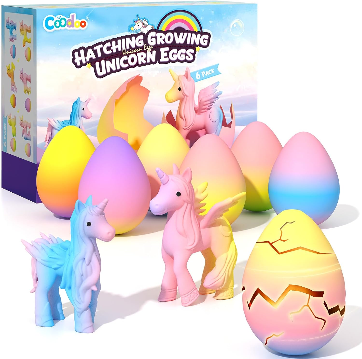 🎁 Unicorn Hatching Rainbow Eggs for Kids - 6 Pack Unicorn Toys Craft Kits for Boys & Girls