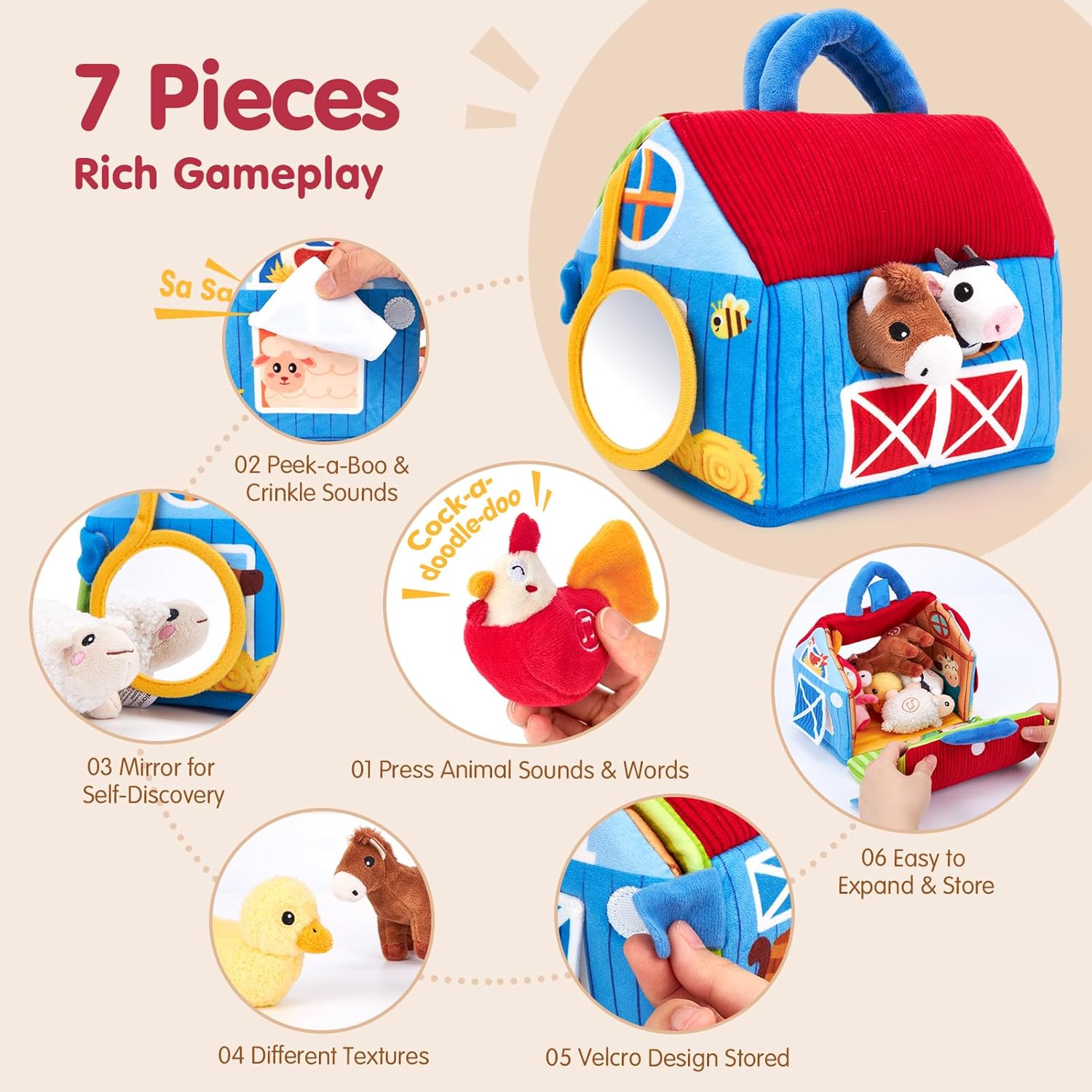 🎉Grand Opening – 50% Off!⏰️ 🐄 Baby Sensory Surprise Barn | Montessori Farm Toys with Real Sounds for 6–12 Months