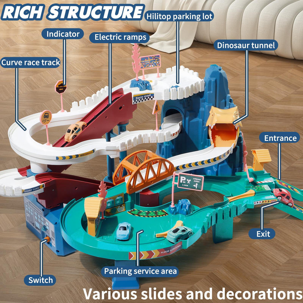 Dinosaur Race Track Playset Toys for Kids Car Ramp Track Set Toys Adventure Car Garage Parking Toy