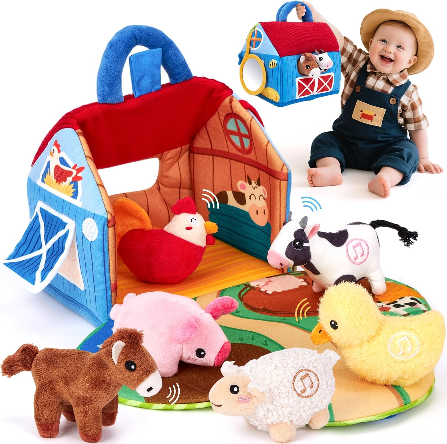 🎉Grand Opening – 50% Off!⏰️ 🐄 Baby Sensory Surprise Barn | Montessori Farm Toys with Real Sounds for 6–12 Months