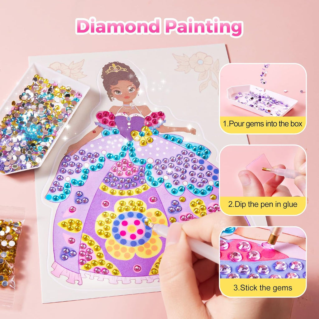 🎁 4 in 1 Princess Art Craft Kits, Foil Crafts Art Fun & Gem Painting 🐰