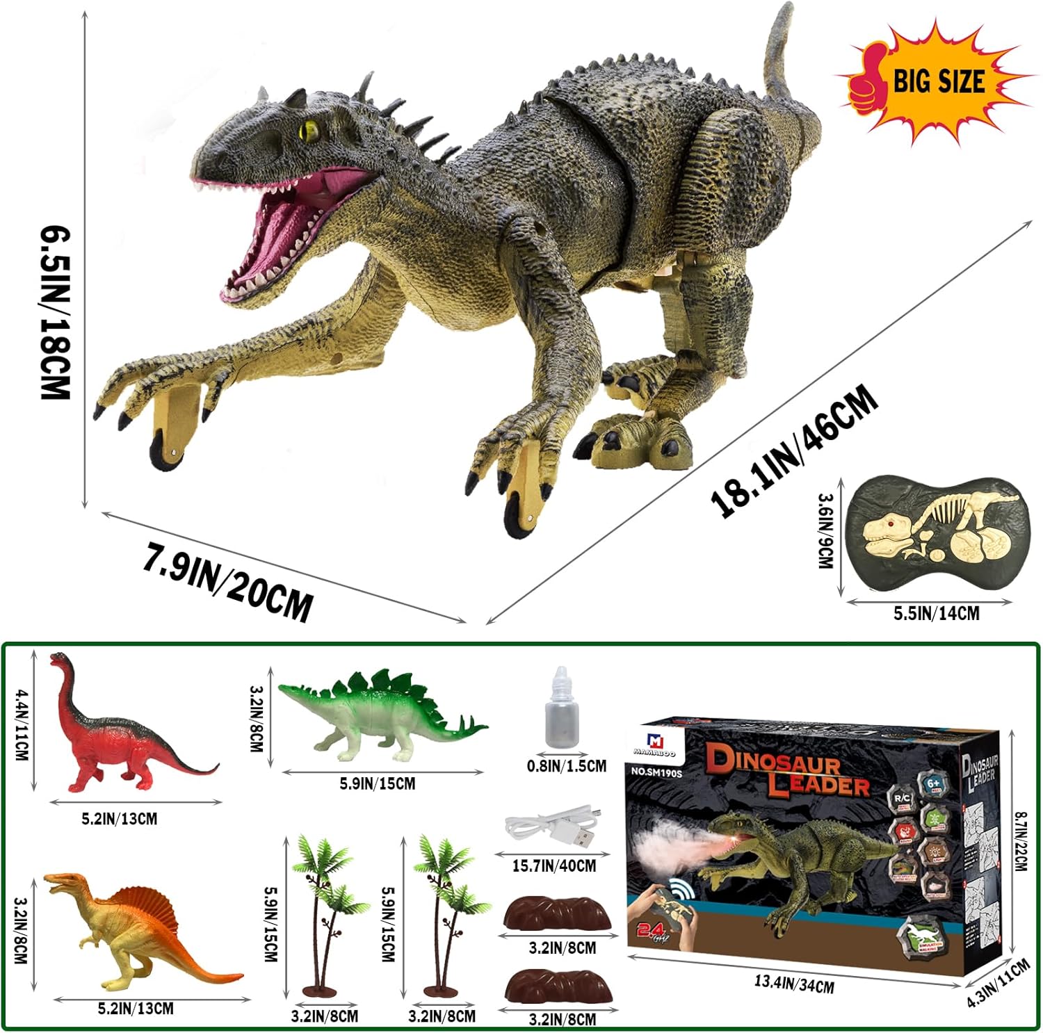 ⏰Kids' Gifts 💥 Remote Control Dinosaur Jurassic T Rex Toys for Boys Electronic RC Spray Raptor Walking Roaring Tyrannosaurus Rex Realistic 18.1" Rechargeable Birthday Gift for Kids Girls 3 4 5 6 7