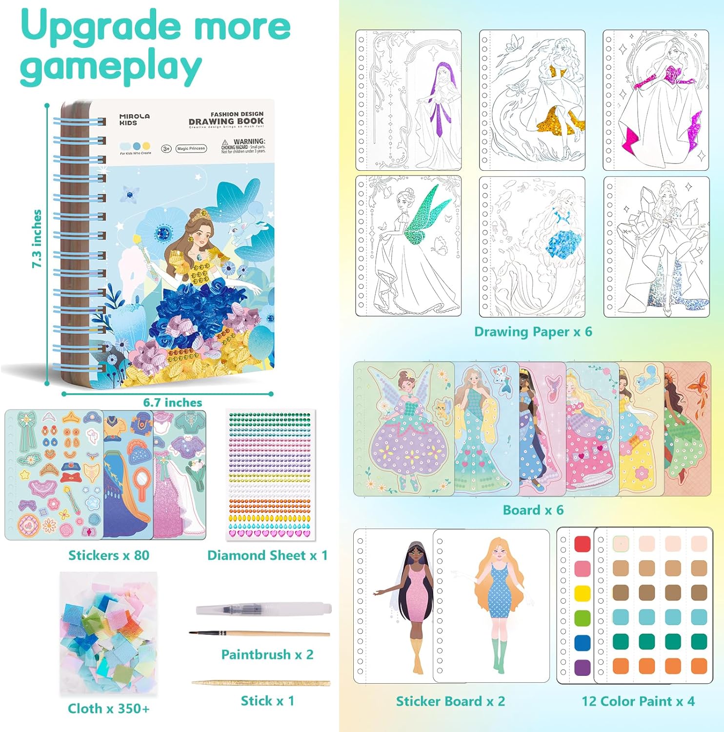 4 in 1 Poke Craft Kits for Girls, Magic Princess Crafts for Kids Ages 4-8, DIY Activity with Princess Stickers, Watercolor Paint, Diamond Art Gifts for 4 5 6 7 8+ Year Old Girls