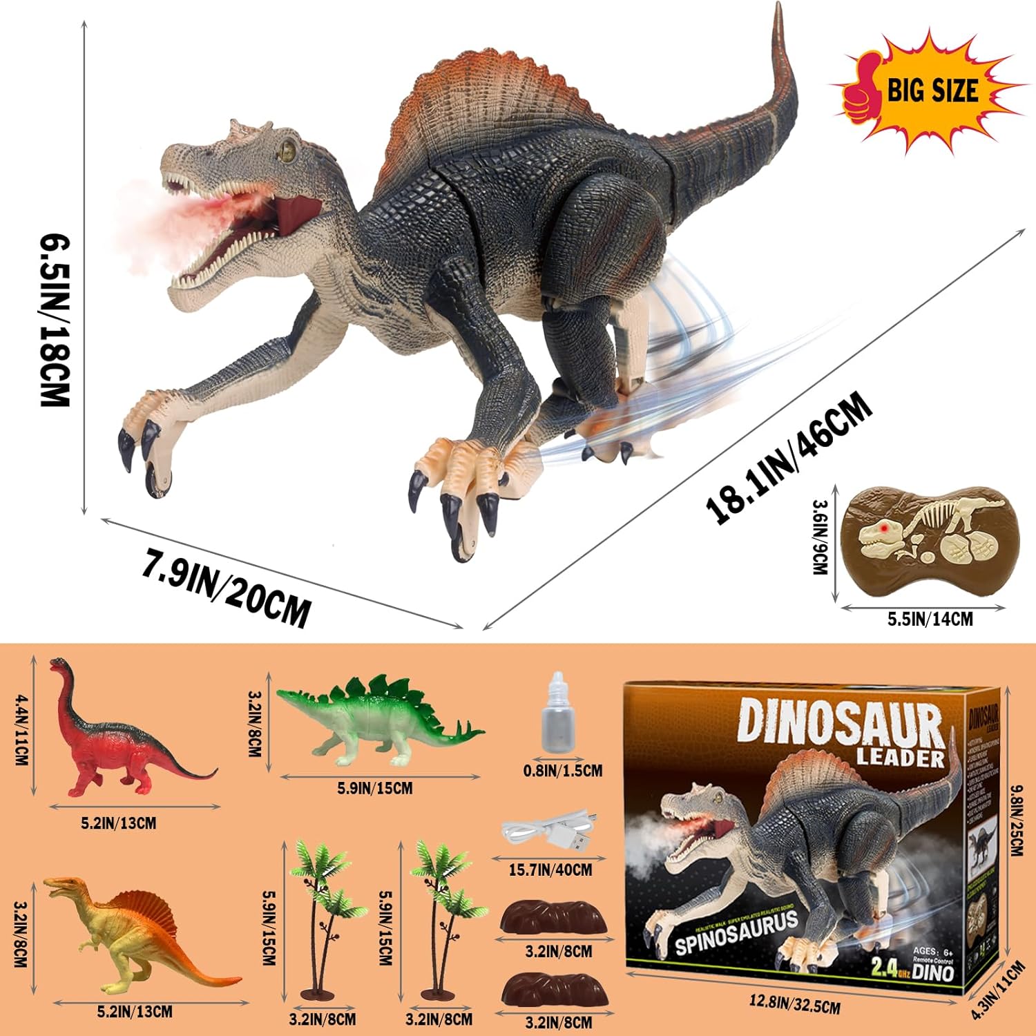 ⏰Kids' Gifts 💥 Remote Control Dinosaur Jurassic T Rex Toys for Boys Electronic RC Spray Raptor Walking Roaring Tyrannosaurus Rex Realistic 18.1" Rechargeable Birthday Gift for Kids Girls 3 4 5 6 7